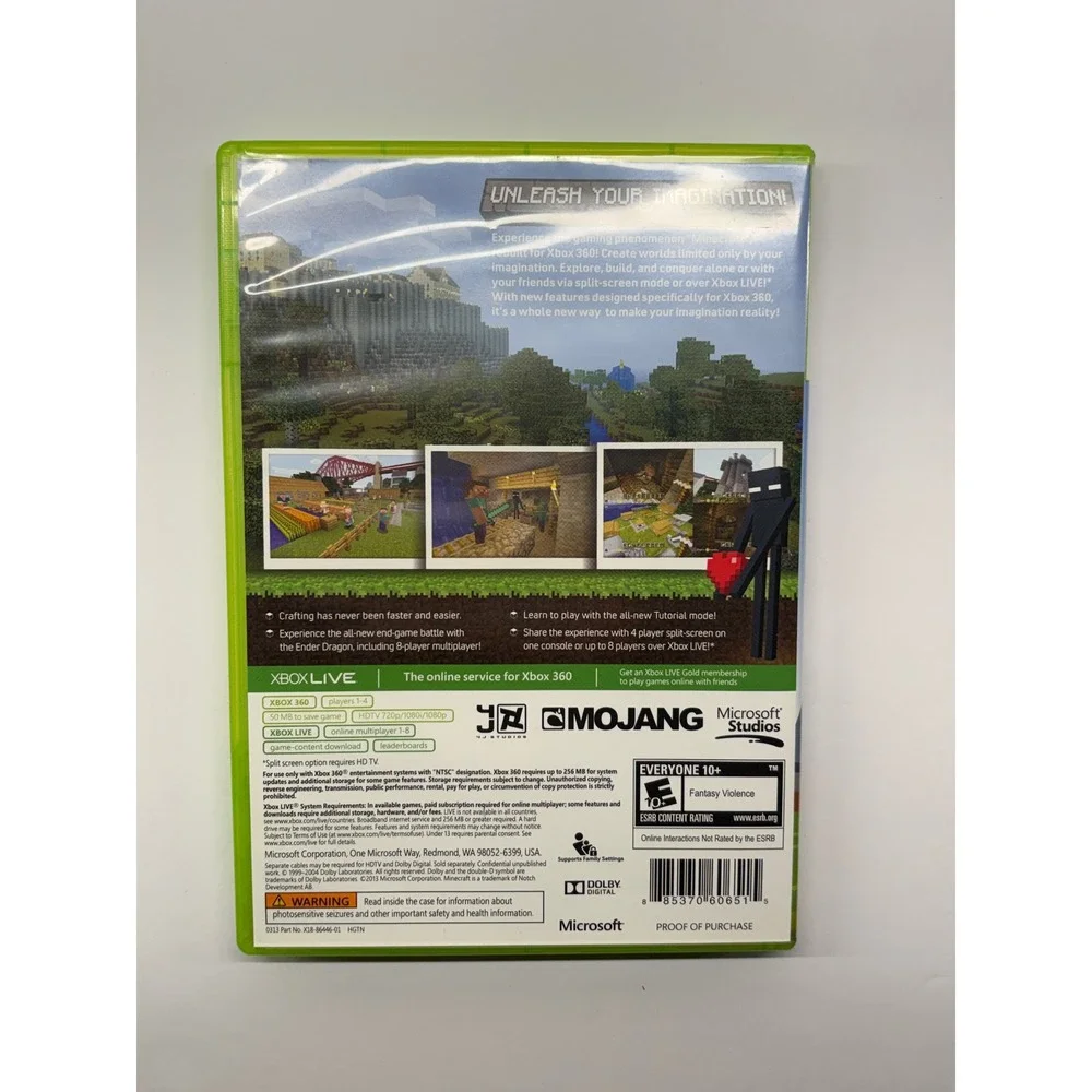 Microsoft Minecraft Xbox 360 Edition Everyone 10+ Green Case Physical Disc